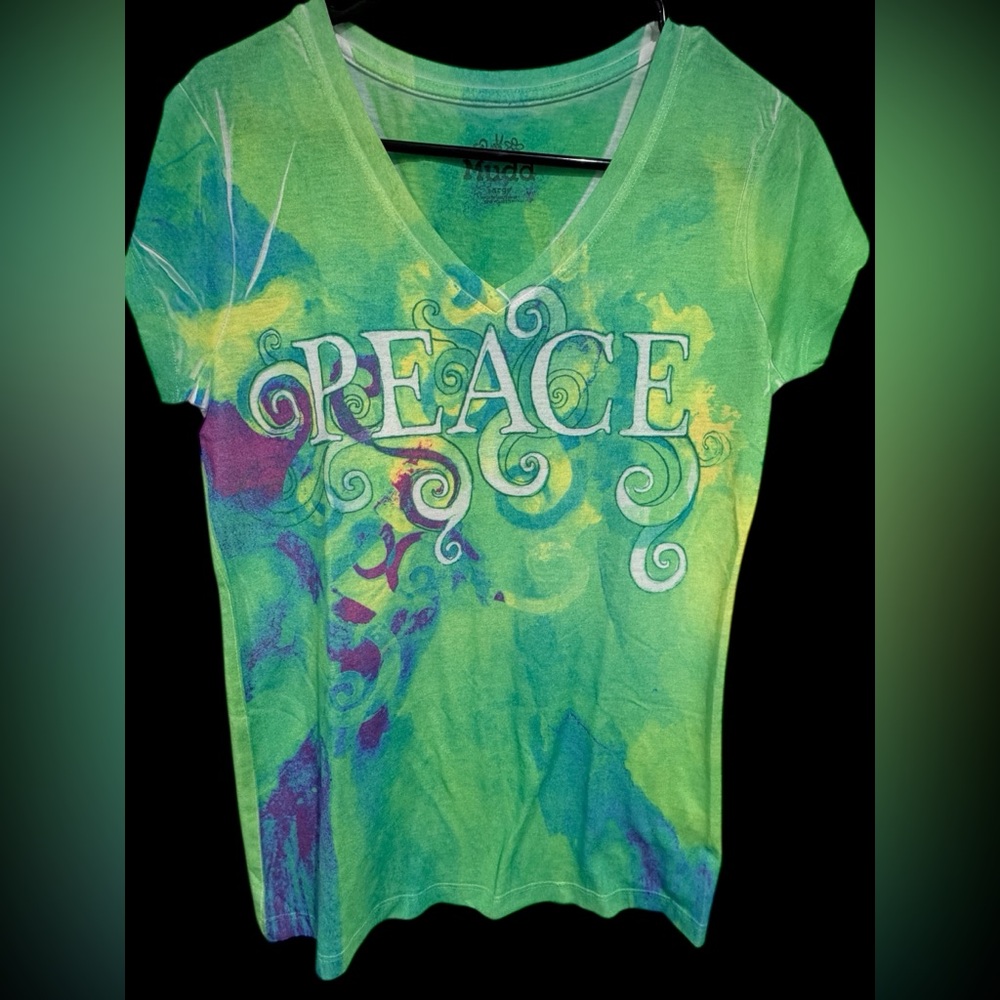 Mudd Green and Purple Tie-Dye Peace Tee